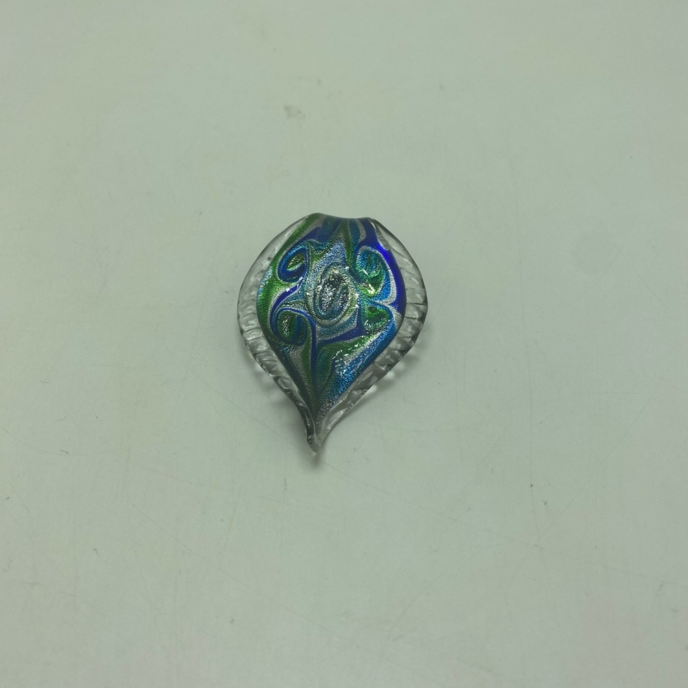 Hand Blown Art Glass Feather Pendant Murano Style - Picture 3 of 4